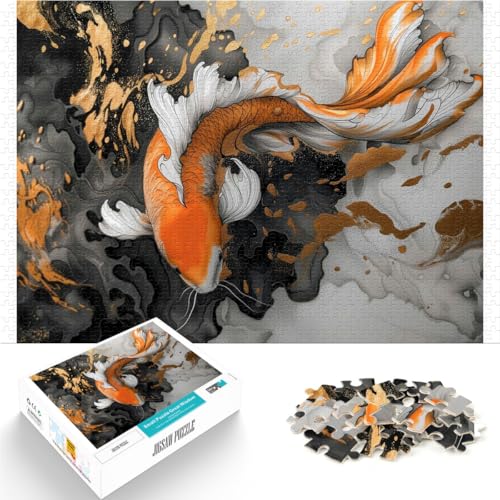 für Erwachsene Puzzles 1000 Teile Puzzles Koi Fisch Marmor Kunst Aus Holz für und ab 14 Jahren Intellektuelles Spiel Lustiges Geschenk für die ganze Familie。Größe：50x75cm/19.6x29.5Zoll von ZONGJX
