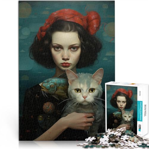 für Erwachsene1000-Teile-Puzzles Katzenkunst Aus Holz Geeignet für Kinder ab 14 Jahren Entspannende Spiele Verbesserung der Liebe zwischen Paaren。Größe：50x75cm/19.6x29.5Zoll von ZONGJX
