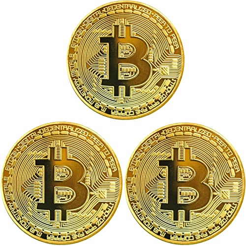 ZONSUSE 3 pcs Bitcoin Münzen, Gedenkmünzen, Gold überzogene, Sammlerstück BTC Münze Kunstsammlung Physikalisch (3*Gold) von ZONSUSE