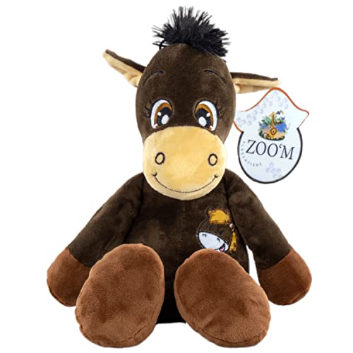 Zoo'M Pferd Kuscheltier 38 cm für Mädchen, Jungen & Babys ab 1 Jahr, kuscheliges Flauschiges Stofftier zum Spielen & Kuscheln, süß und weich, handwaschbares Plüschtier, Dunkelbraun von ZOO' M PLÜSCHTIERE