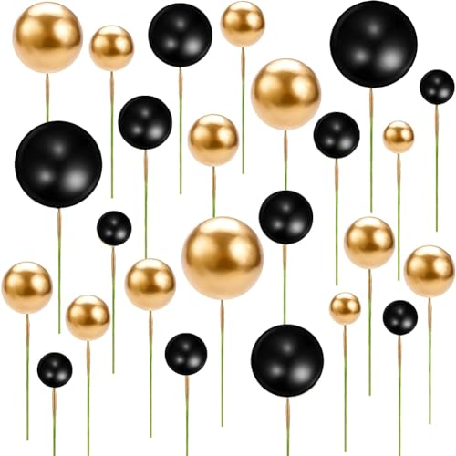 ZOOMPIL 108pcs Tortendeko Kugeln Schwarz Gold, Tortenkugeln Deko, Kuchen Schaumkugeln, DIY Cake Topper Topper für Geburtstag Hochzeit Hochzeitstag Babyparty Deko von ZOOMPIL