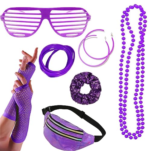 ZOOMPIL 80 Jahre Kostüm Zubehör Set, 80er Jahre Accessoires, Inklusive Netzhandschuhe, Bauchtasche, Brille, Stirnband, Armband, Blitz-Ohrringe, Halskette, für Karneval, Fasching, Lila ZOOMPIL 80 Jahre Kostüm Zubehör Set, 80er Jahre Accessoires, Inklusive Netzhandschuhe, Bauchtasche, Brille, Stirnband, Armband, Blitz-Ohrringe, Halskette, für Karneval, Fasching, Lila von ZOOMPIL