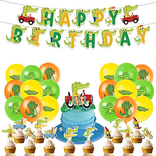 ZOOMPIL Birthday Decoration with Crocodile Motif, Krokodil-Geburtstagsfeierdekorationen, Cake Topper, Cupcake Topper Balloons, Krokodil Geeignet Party Decorations For Kids and Adults, 34pcs von ZOOMPIL