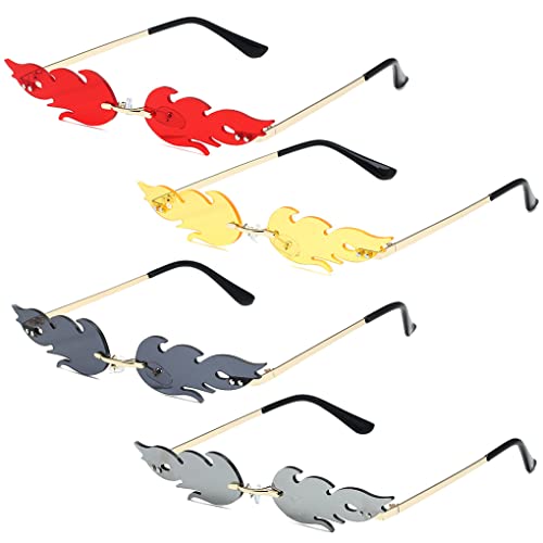 ZOOMPIL Flamme Sonnenbrille, 4 Stück Fashion Flammen Sonnenbrille, Creative Feuer Sonnenbrillen, Unisex Retro Mode Frameless Sun Glasses für Maskerade, Summer, Party, Musikfestival von ZOOMPIL
