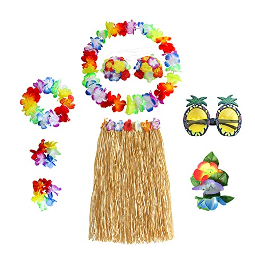 ZOOMPIL Hawaiian Hula, Hawaii Party Kostüm Set, mit Halskette Armbänder für Party Fancy Dress und Tropical Beach für Erwachsene Unisex,Stirnband Blume BH Haarspange (8 Stück, 80CM) von ZOOMPIL