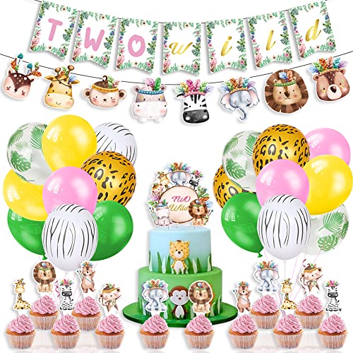 ZOOMPIL Jungle Wildlife Birthday Decoration, Dekorationen für Jungle Birthday Party, einschließlich Banner, Kuchendekoration, Luftballons, für Kinder Geburtstagsfeier Zubehör von ZOOMPIL