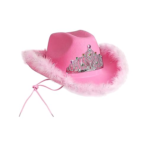 ZOOMPIL Rosa Cowgirl-Hut, Damen Cowboyhut, Cowboyhut mit rosa Krone, Damen Cowboyhut mit Federbesatz, für Party Halloween Karneval Kostüm Kostümzubehör von ZOOMPIL