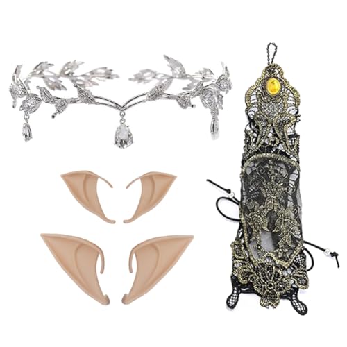 ZOOMPIL Tiara und Elf Ohren Set, Strass Blatt Hochzeit Tiara, Elfe Ohren Set mit Spitzenhandschuhe, für Elfen-Cosplay, Weihnachten, Halloween, Karneval, Partydekorationen Zubehör ZOOMPIL Tiara und Elf Ohren Set, Strass Blatt Hochzeit Tiara, Elfe Ohren Set mit Spitzenhandschuhe, für Elfen-Cosplay, Weihnachten, Halloween, Karneval, Partydekorationen Zubehör von ZOOMPIL