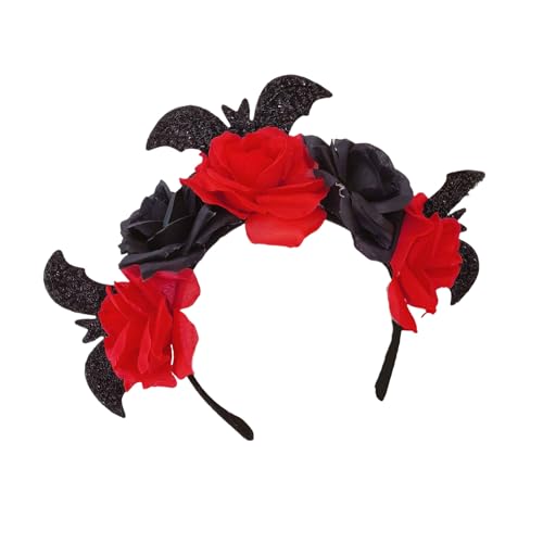 Day Of The Death Hairhoop mit Fledermaus-Rose, Blumen-Haarband, Halloween, Kopfschmuck, Bühnenaufführung, Festival, Rollenspiel, Haarband, Cosplay-Haarband von ZORESCOLEO