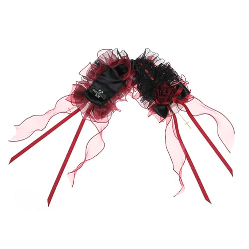 Eleganter Vintage-Kopfschmuck mit Rosen-Blume, Schleife, Kopfschmuck mit schwarzem Netz-Schleier für Fotoshootings und Cosplay-Party, Kopfschmuck, Gothic-Stil, Anime-Haarband von ZORESCOLEO