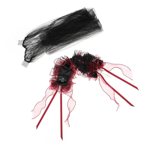 Eleganter Vintage-Kopfschmuck mit Rosen-Blume, Schleife, Kopfschmuck mit schwarzem Netz-Schleier für Fotoshootings und Cosplay-Party, Kopfschmuck, Gothic-Stil, Anime-Haarband von ZORESCOLEO