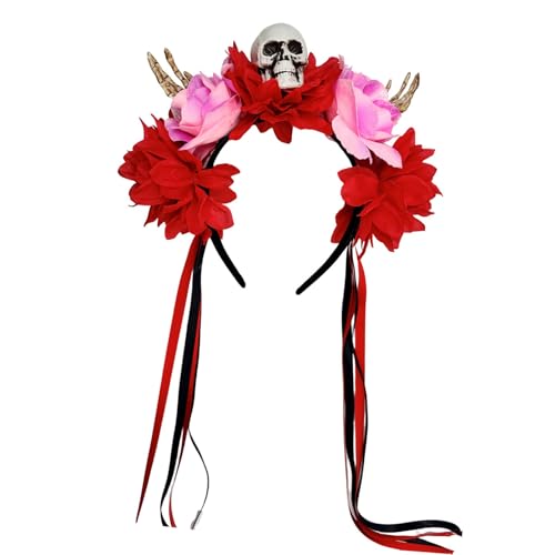 ZORESCOLEO Haarreif mit floralem Totenkopf, elastisch, bequem, Halloween-Party, Haarschmuck für Erwachsene, Teenager, Unisex, Kostüm-Dekoration, buntes Blumenschädel-Haarband ZORESCOLEO Haarreif mit floralem Totenkopf, elastisch, bequem, Halloween-Party, Haarschmuck für Erwachsene, Teenager, Unisex, Kostüm-Dekoration, buntes Blumenschädel-Haarband von ZORESCOLEO