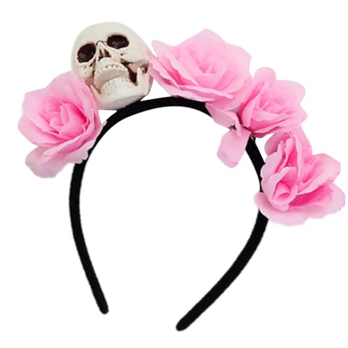 ZORESCOLEO Wiederverwendbares, praktisches Totenkopf-Stirnband und simulierte Blumendekorationen, Kostüm-Stirnband für Halloween-Themenpartys von ZORESCOLEO