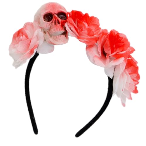 ZORESCOLEO Wiederverwendbares, praktisches Totenkopf-Stirnband und simulierte Blumendekorationen, Kostüm-Stirnband für Halloween-Themenpartys von ZORESCOLEO
