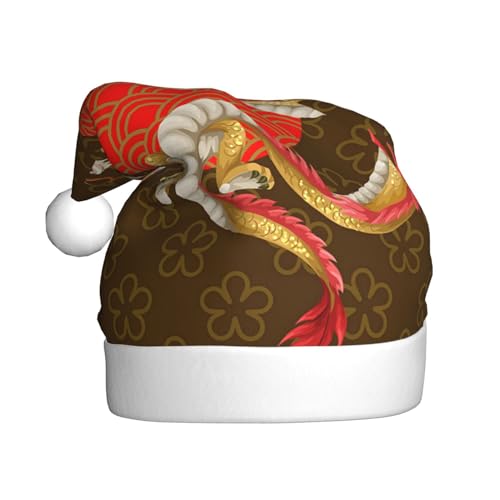 ZORIN Chinesische Drachen Rote Wolke Muster Druck Weihnachtsmützen Lustige Erwachsene Weihnachtsmann Hut Xmas Plüsch Krempe Ball Hüte Für Weihnachten Winter Urlaub Party von ZORIN