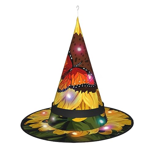 ZORIN Halloween-Hexenhut für Erwachsene, Zauberer-Hüte mit Lichtern, Insekten und Sonnenblumen, Hexenhut, Halloween-Dekor, Kostümzubehör für Halloween, Cosplay, Party, Maskerade, Haustiere, Garten von ZORIN