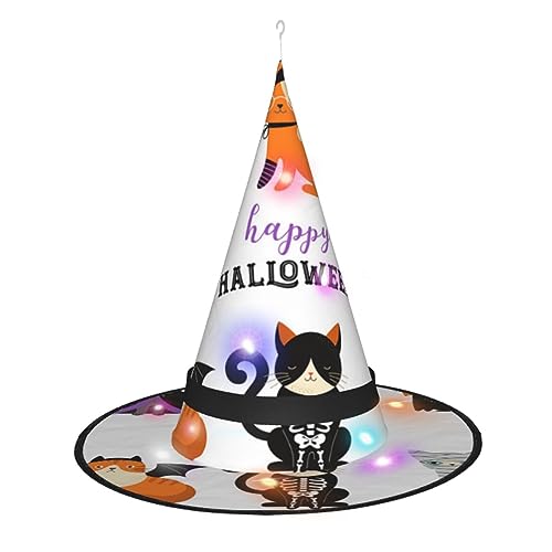 ZORIN Halloween-Hexenhut mit LED-Lichtern, Frauenkostüm, Katzen in Monstern, Kostüme, Hexenzubehör, Kappen für Themendekoration, Halloween, Party, Cosplay von ZORIN