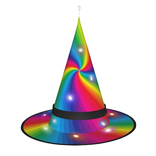 ZORIN Halloween-Hexenhut mit LED-Lichtern, Frauenkostüm, Regenbogenfarben, bunt, Spirale, Hexenzubehör, Kappen für Themendekoration, Halloween, Party, Cosplay von ZORIN