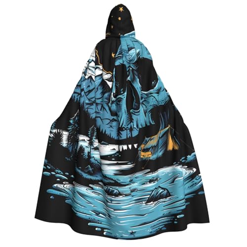 ZORIN Halloween Kapuzenumhang 150 cm Totenkopf Berge Fluss Mond Fancy Cape Kapuzenmantel Umhang für Halloween Weihnachten Kostüm Sensenmann Vampir Party Teufel Hexe Zauberer Cosplay von ZORIN