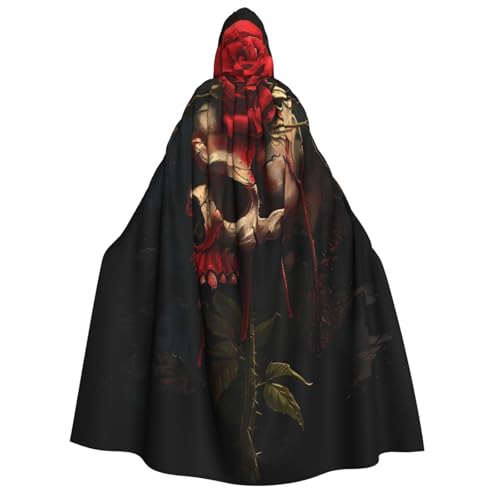 ZORIN Halloween Kapuzenumhang 150 cm Totenkopf Rose Horror Fancy Cape Kapuzenmantel Umhang für Halloween Weihnachten Kostüm Sensenmann Vampir Party Teufel Hexe Zauberer Cosplay von ZORIN