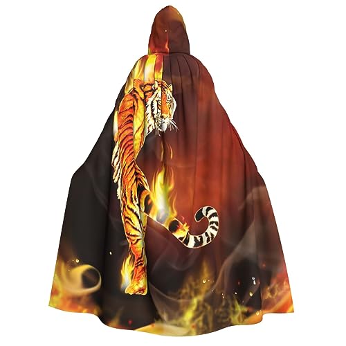 ZORIN Halloween-Kostüm für Erwachsene, Umhang mit Kapuze, Cosplay-Kostüm, brennender Tiger, Flamme, Kapuzenmantel, Verkleidung für Teufel, Hexe, Zauberer, Vampir, Länge 150 cm von ZORIN