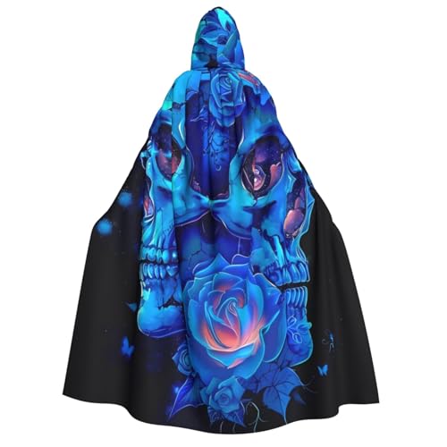 ZORIN Kapuzenumhang, Halloween-Kostüm, 149,9 cm, Robe mit Kapuze, neonblaue Rosen, Totenkopf, Uni, Kostüm-Umhang für Halloween, Weihnachten, Cosplay-Party ZORIN Kapuzenumhang, Halloween-Kostüm, 149,9 cm, Robe mit Kapuze, neonblaue Rosen, Totenkopf, Uni, Kostüm-Umhang für Halloween, Weihnachten, Cosplay-Party von ZORIN