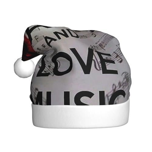 ZORIN Keep Calm Love Musik Muster Druck Weihnachtsmützen Lustige Erwachsene Weihnachtsmann Hut Xmas Plüsch Krempe Ball Hüte Für Weihnachten Winter Urlaub Party von ZORIN