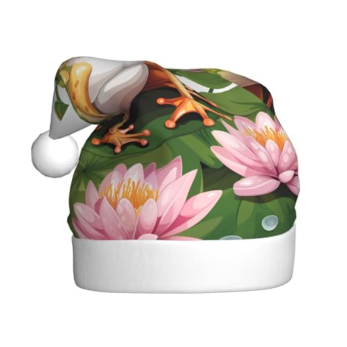 ZORIN Weihnachtsmütze, Lotus, Wasserfrosch, Cartoon-Plüschbesatz, Uni, Weihnachtsmannmütze für Urlaub, Party, Cosplay, Weihnachtsdekoration für Herren, Damen, Erwachsene von ZORIN