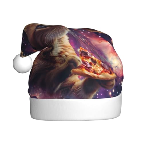 ZORIN Weihnachtsmütze, Motiv: Pizza, Weltraum, lila, Galaxie-Katze, Plüschbesatz, Uni, Weihnachtsmannmütze für Urlaub, Party, Cosplay, Weihnachtsdekoration für Herren und Erwachsene von ZORIN
