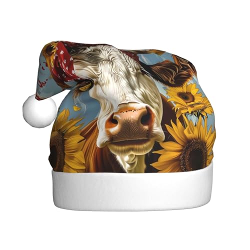 ZORIN Weihnachtsmütze, Weihnachtsmannmütze, Kuh, Blüte, Sonnenblume, Uni, bequem, Plüsch, für Weihnachten, Neujahr, Urlaub, Partyzubehör von ZORIN