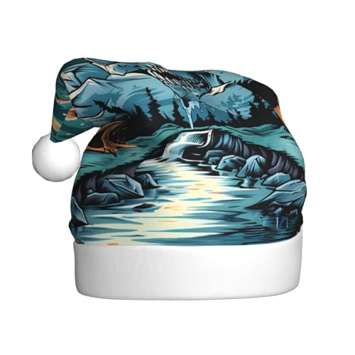 ZORIN Weihnachtsmütze, Weihnachtsmannmütze, Totenkopf, Stern, Fluss, Berg, Uni, bequem, Plüsch, für Weihnachten, Neujahr, Urlaub, Partyzubehör von ZORIN