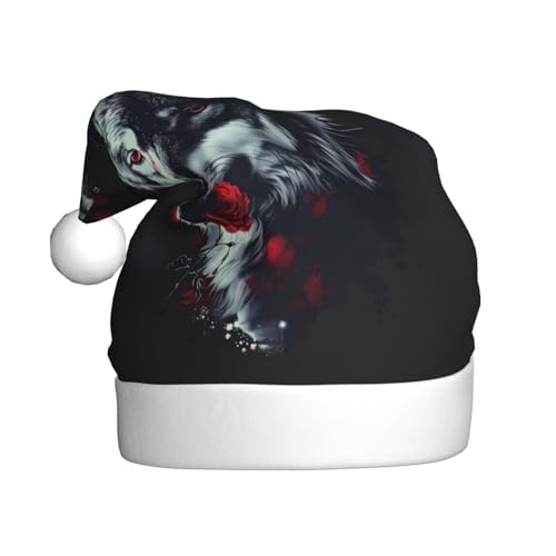ZORIN Weihnachtsmütze, Weihnachtsmannmütze, Wolf, roter Rosenmund, Uni, bequem, Plüsch, für Weihnachten, Neujahr, Urlaub, Partyzubehör von ZORIN