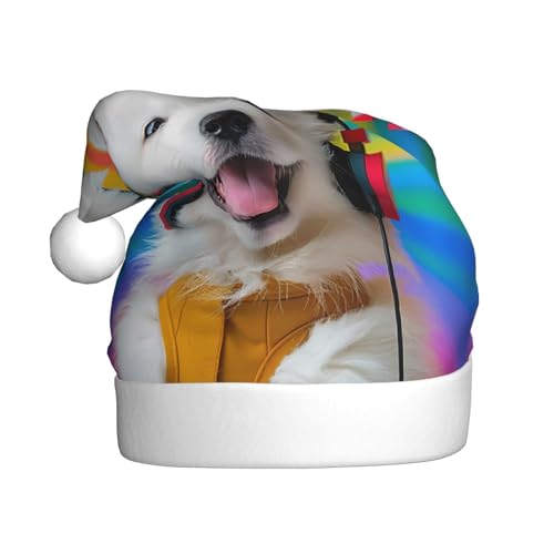 ZORIN Weihnachtsmütze, Welpen, Kopfhörer, lächelnder Plüschbesatz, Uni, Weihnachtsmannmütze für Urlaub, Party, Cosplay, Weihnachtsdekoration für Herren, Damen, Erwachsene von ZORIN