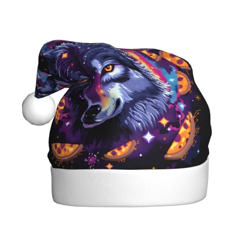 ZORIN Weihnachtsmütze, Wolfskopf, Galaxie, Plüschbesatz, Uni, Weihnachtsmannmütze für Urlaub, Party, Cosplay, Weihnachtsdekoration für Herren, Damen, Erwachsene von ZORIN