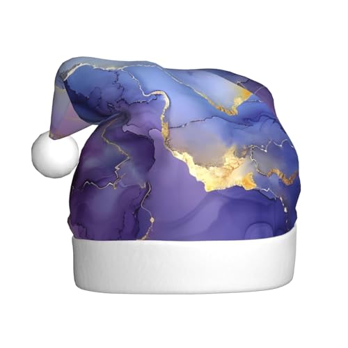 ZORIN Weihnachtsmütze, blau-goldener Marmor-Plüschbesatz, Uni, Weihnachtsmannmütze für Urlaub, Party, Cosplay, Weihnachtsdekoration, für Herren, Damen, Erwachsene von ZORIN