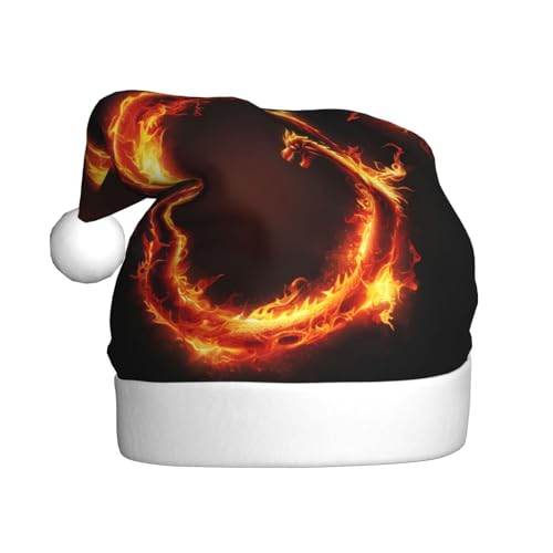 ZORIN Weihnachtsmütze, flammender Drache, Kreisring, Plüschbesatz, Uni, Weihnachtsmannmütze für Urlaub, Party, Cosplay, Weihnachtsdekoration für Herren, Damen, Erwachsene von ZORIN
