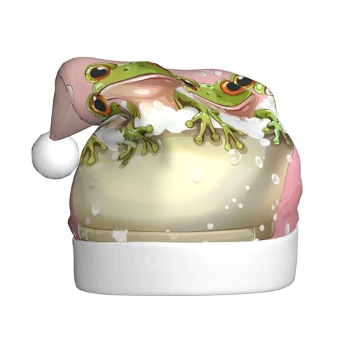 ZORIN Weihnachtsmütze, niedliche grüne Frösche, Plüschbesatz, Uni, Weihnachtsmannmütze für Urlaub, Party, Cosplay, Weihnachtsdekoration für Herren, Damen, Erwachsene von ZORIN