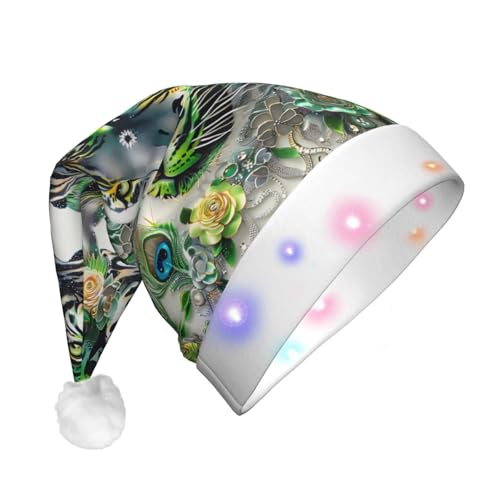 ZORIN Weihnachtsmütze mit hellgrünen Tigerblumen, Uni, Plüsch, für Weihnachten, Neujahr, Urlaub, Partyzubehör von ZORIN