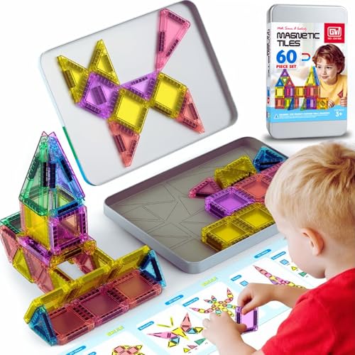 ZORKAM Magnetisches Reise-Bauset - 60 Mini-Magnetbausteine für Reisen für Kinder - Tragbares Magnetspielzeug Montessori-Konstruktion - Geschenk für Kinder ab 3 Jahren (60 Stück) von ZORKAM