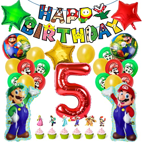 48 Stk Geburtstag Deko 5 Jahre Jungen Mädchen,Kindergeburtstag Luftballons Deko,mit 2 Anime-Figuren Folienballons,24 Cupcake Toppers,15 Latex Ballons,HAPPY BIRTHDAY Banner (5 Jahre) von ZORTORZ