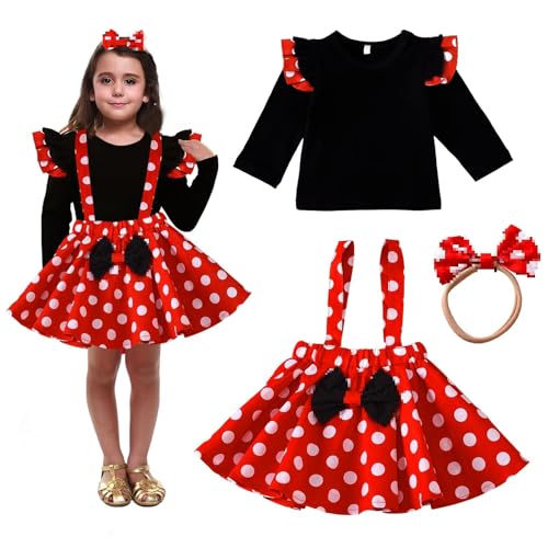ZORTORZ Mouse Kleinkind Kleid Kostüm Mit Mouse Ohren Haarreifen Mädchen Rote Gepunktet Tütü Prinzessin Kleid Hosenträger Rock Bekleidungsset Für Kostümparty, Fasching, Karneval Party 2-3 Jahre von ZORTORZ