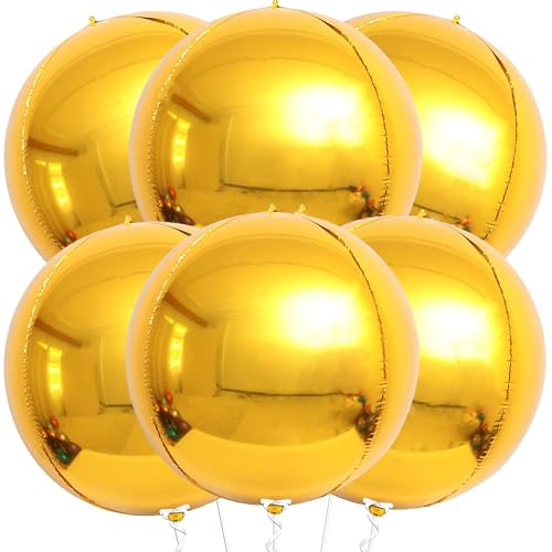 Gold Metallic Luftballons, 6 Stück Gold Metallisch Glänzende Ballons, 22 Zoll 4D Metallic Gold Folienballon, Runde Helium Ballons, für Babyparty Hochzeit Party Dekoration Karnevals Gold Metallic Luftballons, 6 Stück Gold Metallisch Glänzende Ballons, 22 Zoll 4D Metallic Gold Folienballon, Runde Helium Ballons, für Babyparty Hochzeit Party Dekoration Karnevals von ZOSIGN