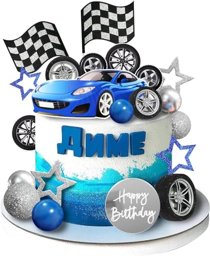 Racing Car Cupcake Toppers, Cars Torte Topper, Auto Cupcake Toppers, Rennwagen Tortendeko Geburtstag, Rennwagen Kuchen Deko, Auto Kuchen Toppers, Geburtstag Tortendeko Cars (Blau) von ZOSIGN