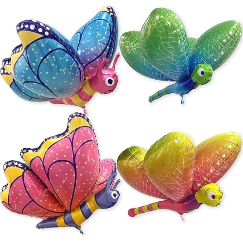 Schmetterling Folienballon, 4 Stück Bunt Schmetterlinge Themenballon, Libellen Folienballons, Schmetterling Deko Geburtstag Luftballons, für Kinder Geburtstag, Babyparty, Mottoparty von ZOSIGN