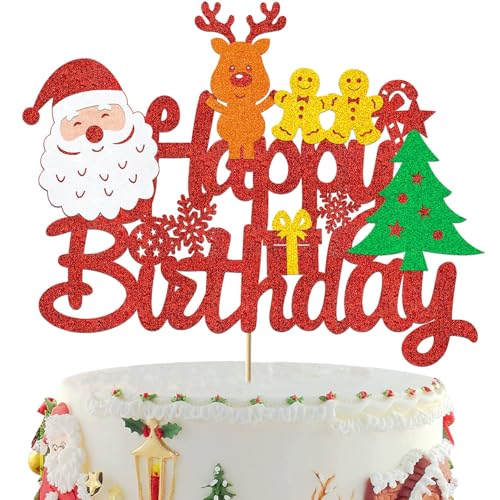 ZOSIGN Weihnachten Kuchen Topper, Tortendeko, Glitzer Happy Birthday Cake Topper, Thema Geburtstag Party Kuchen Dekorationen für Torten Muffins Weihnachtsfeier ZOSIGN Weihnachten Kuchen Topper, Tortendeko, Glitzer Happy Birthday Cake Topper, Thema Geburtstag Party Kuchen Dekorationen für Torten Muffins Weihnachtsfeier von ZOSIGN