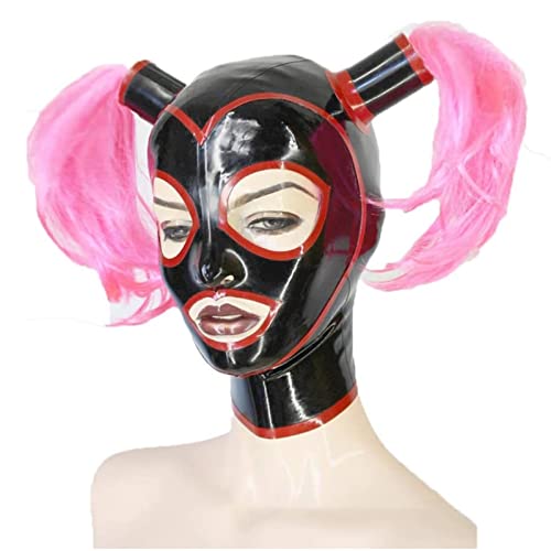 ZOUTYI Einzigartige Latex-Maske Mit Perücke Gummierte Haube Perfekt Für Kostüme Cosplay Motto-Partys Bühnenshows Fördern Gegenseitige Gefühle Geeignet Für Anfängerflirtpaare,Schwarz,XXL von ZOUTYI