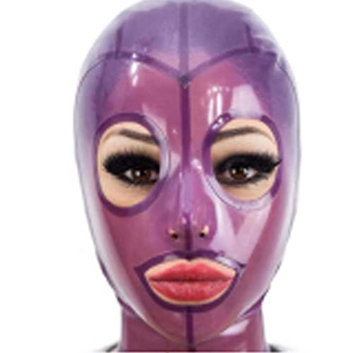 ZOUTYI Handgemachte Latex Maske Transparent Lila Gummi Hauben Mit Offene Große Augen Und Offenen Mund Dicke 0,4Mm Wunderschöne Einzigartige Erstaunlich Einzigartig Clubwear Cosplay,Lila,L von ZOUTYI