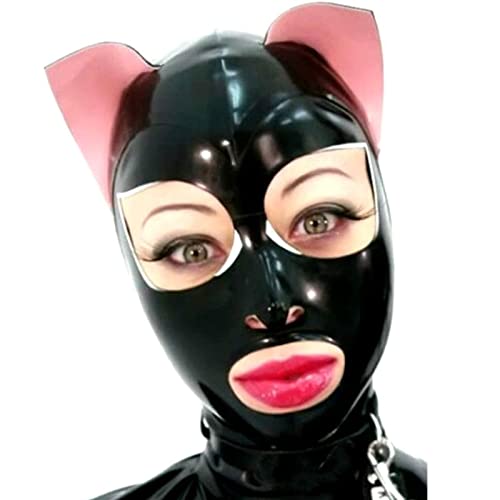 ZOUTYI Latex Gummi Fetisch Maske Haube Handgemachte Maskerade Cosplay Halloween Catwoman Kopfbedeckungen,Schwarz,L von ZOUTYI