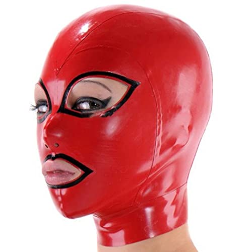 ZOUTYI Latex Haube Gummi Maske Handgemachte Mit Augen Mund Schwarz Halloween Cosplay Kostüme Für Männer Frauen,Rot,M von ZOUTYI