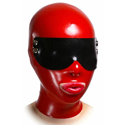 ZOUTYI Latex Haube Gummi Maske Handgemachte Offenen Augen Mit Augen Maske Halloween Cosplay Kostüme Für Männer Frauen,Rot,S von ZOUTYI